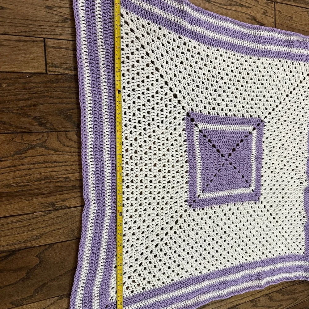 Handmade Crochet Baby Blanket Pair Purple and White